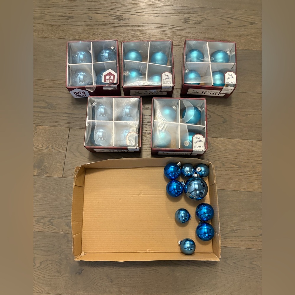 Metallic blue Christmas ornaments excellent condition